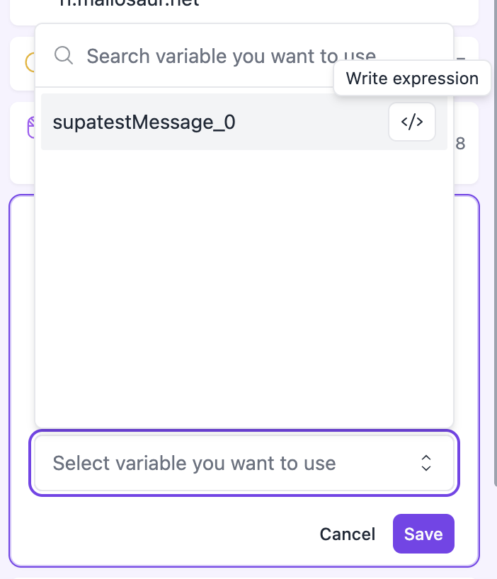 Select email variable to create expression
