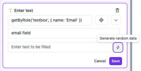 Select Generate random data in Fill step