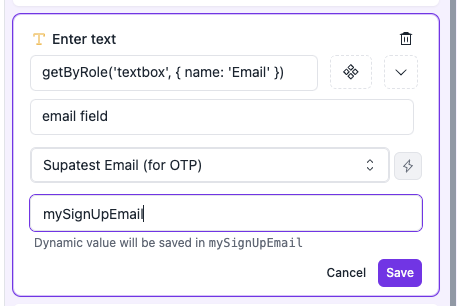 Assign a variable to reference in later check email step
