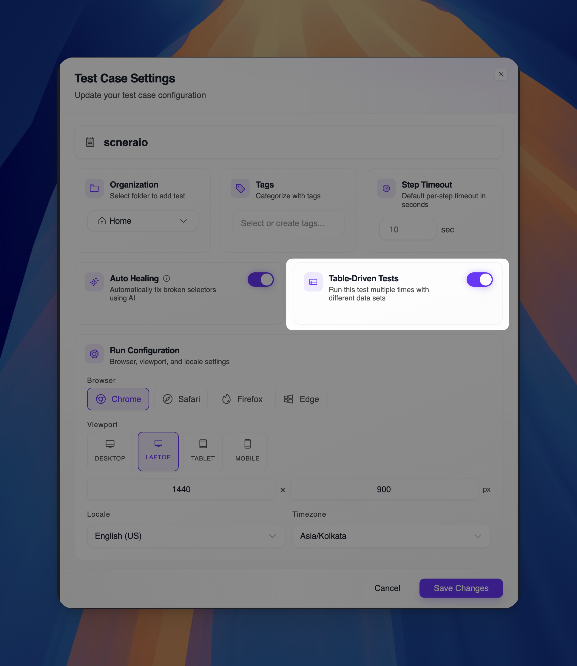 Enable Table-Driven Tests in settings