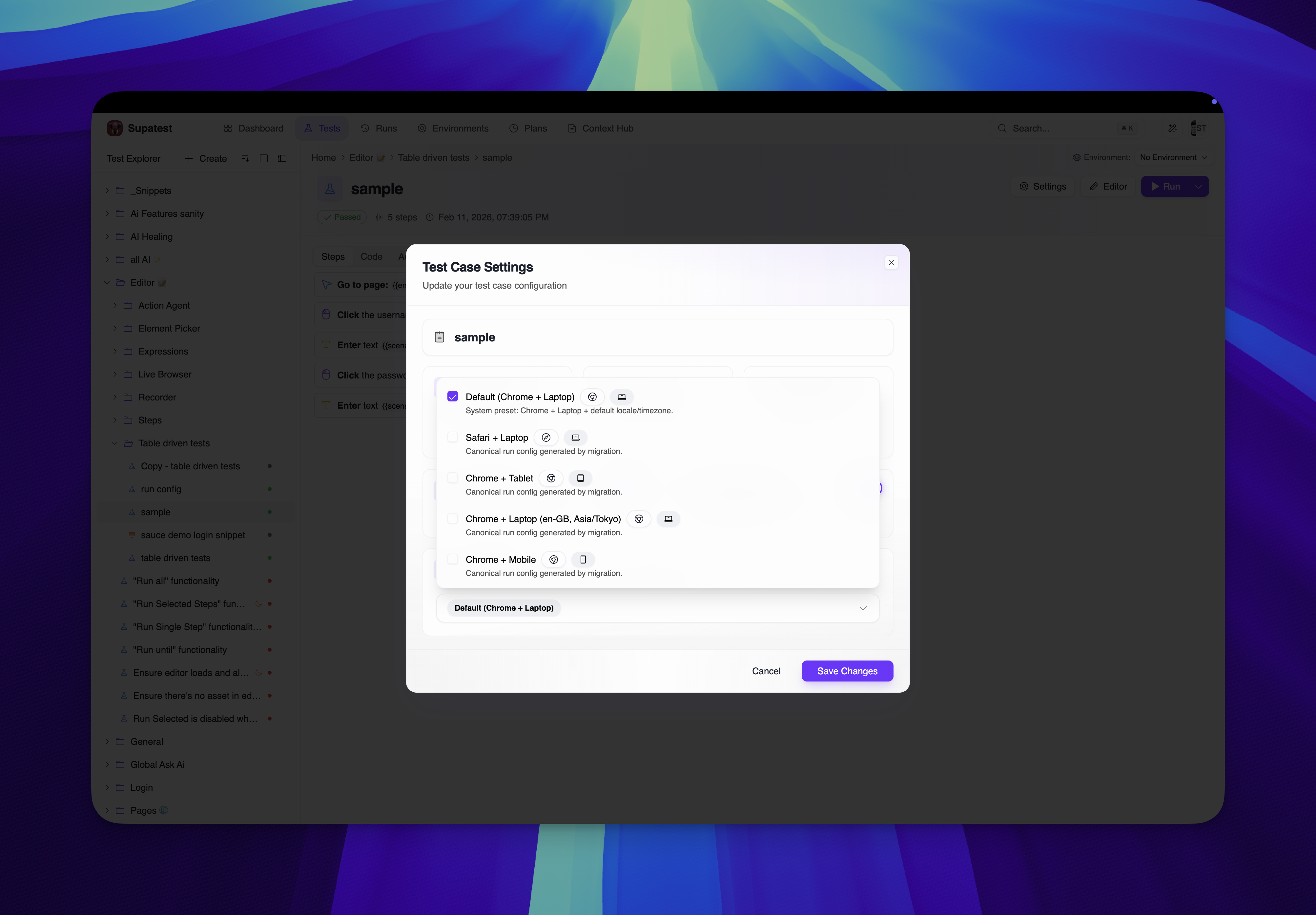 Test case settings with multiple run config attachments in light mode