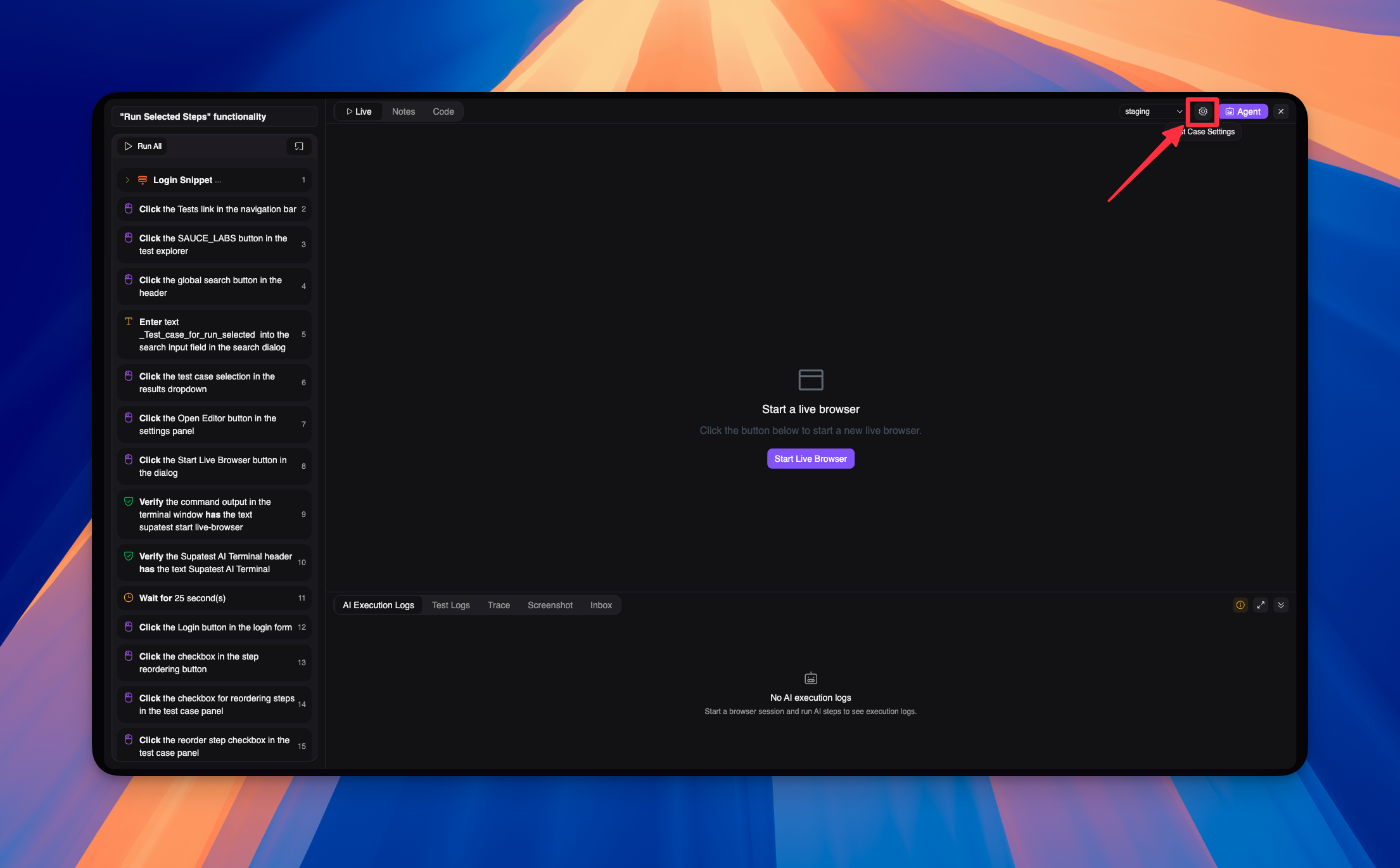 Settings button location