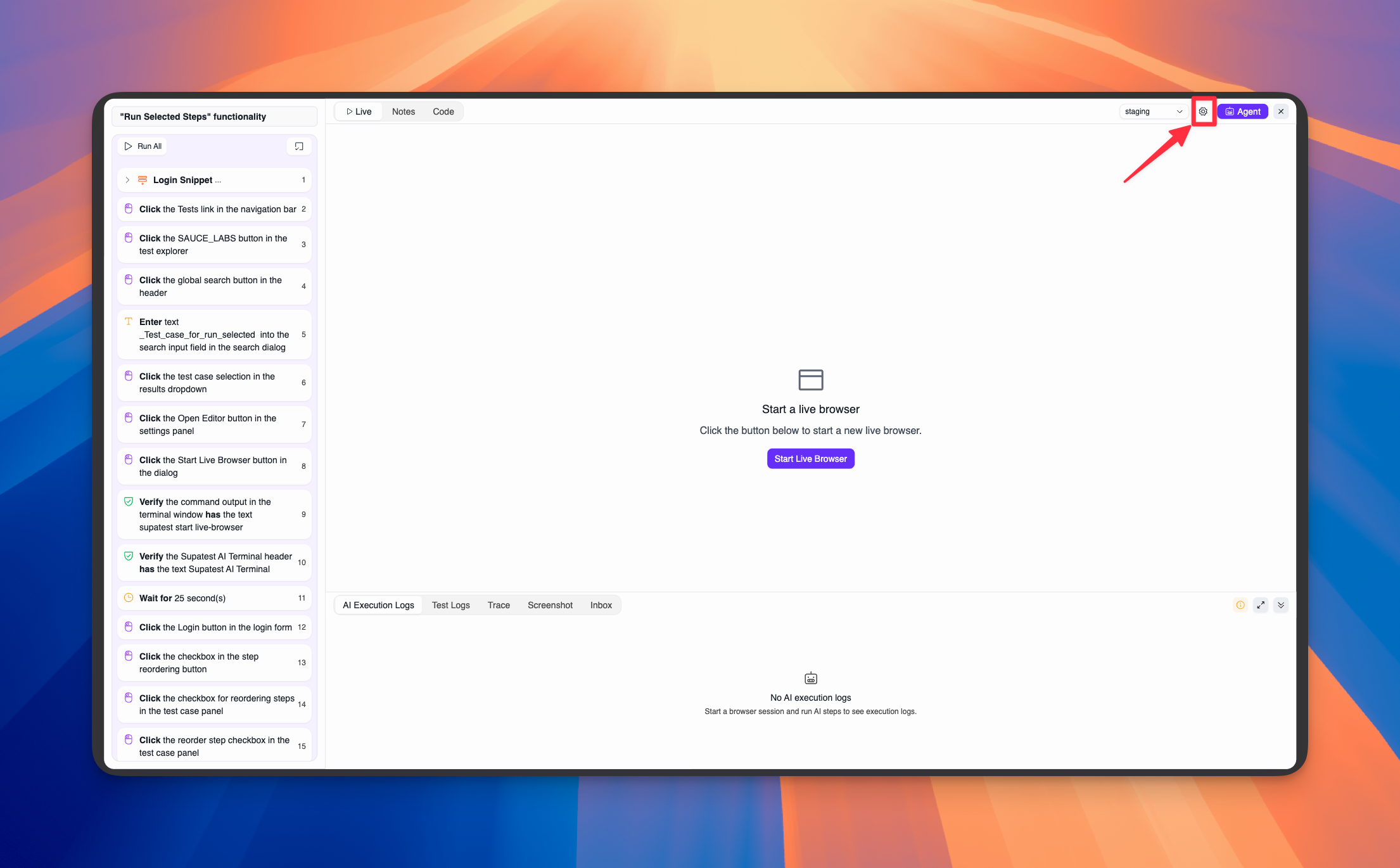 Settings button location