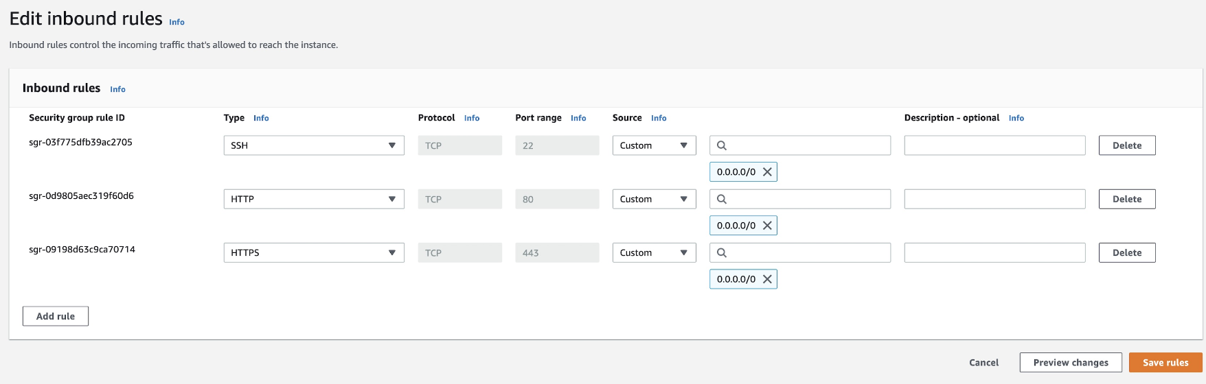 data plane security group inbound rules
