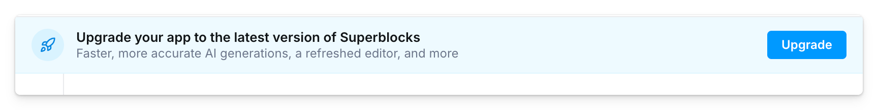Application banner with button to upgrade