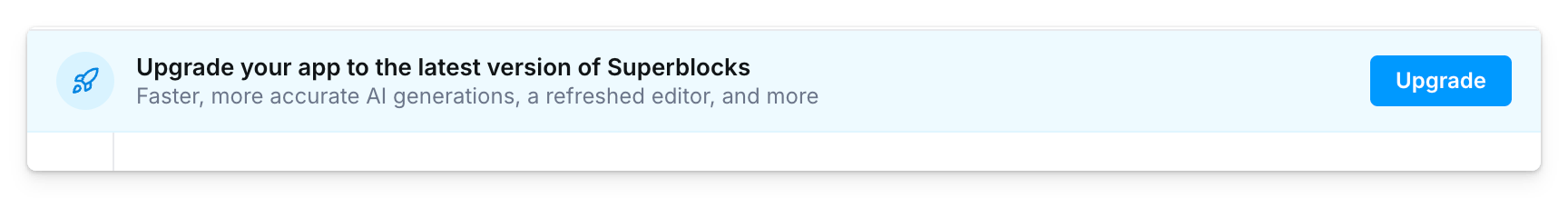 Application banner with button to upgrade