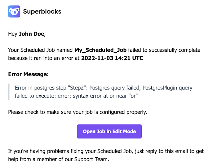 Get notified in you inbox when a job fails Receive email notifications when a scheduled job fails to begin troubleshooting