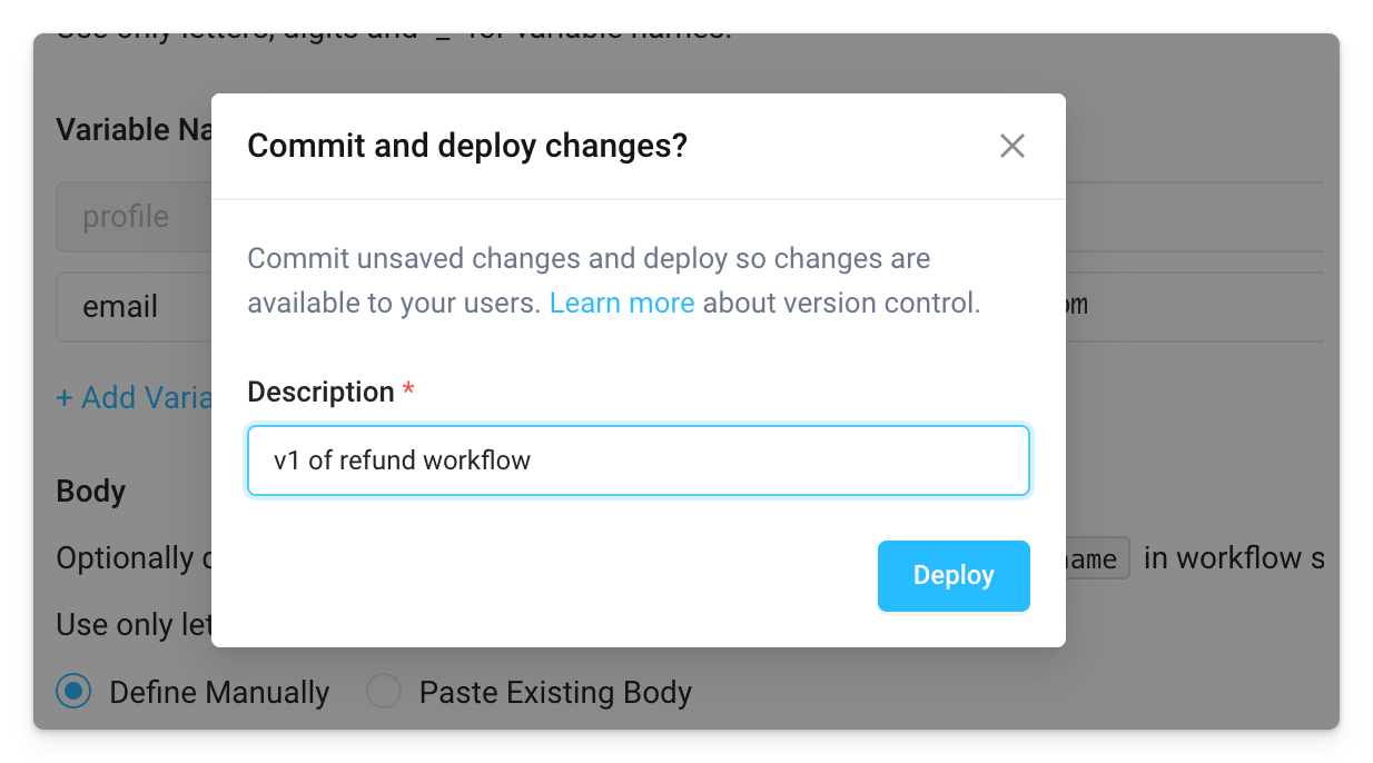Commit and deploy changes to workflow Commit and deploy changes to workflow