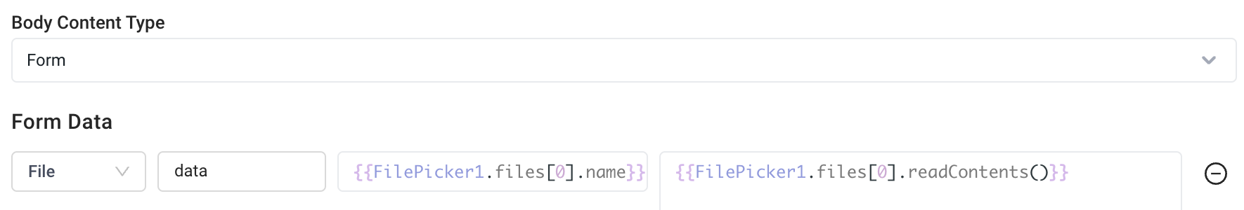 REST request Form body that uses FilePicker contents as input REST request Form body that uses FilePicker contents as input