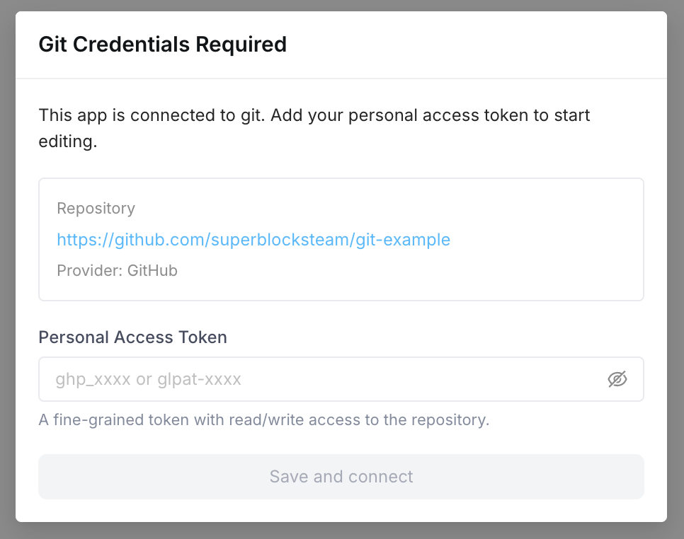Connect to Git app modal