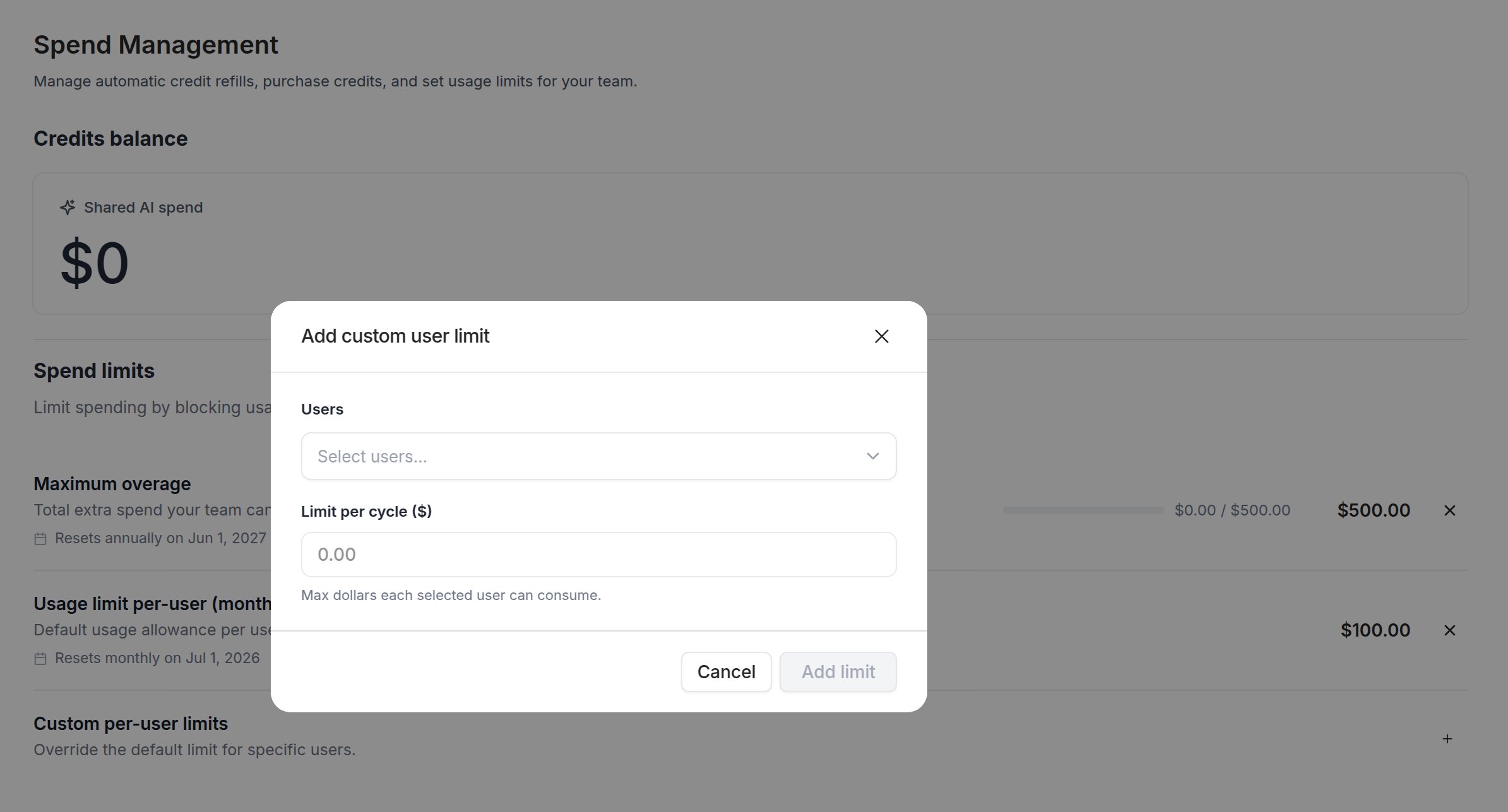 Adding a custom per-user limit