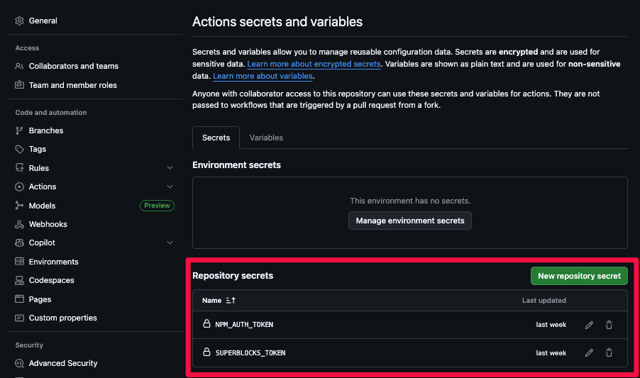 New repository secret