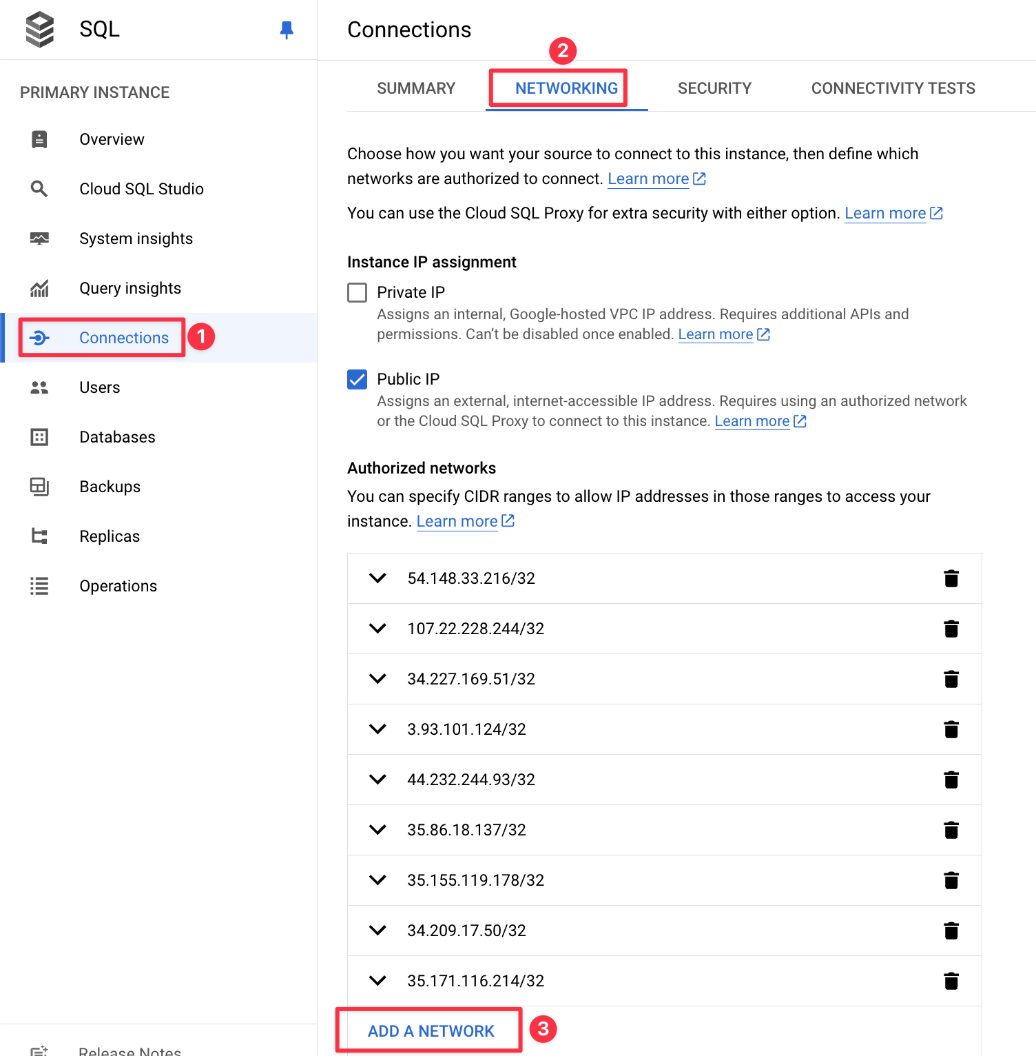 Add Superblocks IP addresses to the authorized networks in GCP SQL Instance Add Superblocks IP addresses to GCP SQL cloud instance