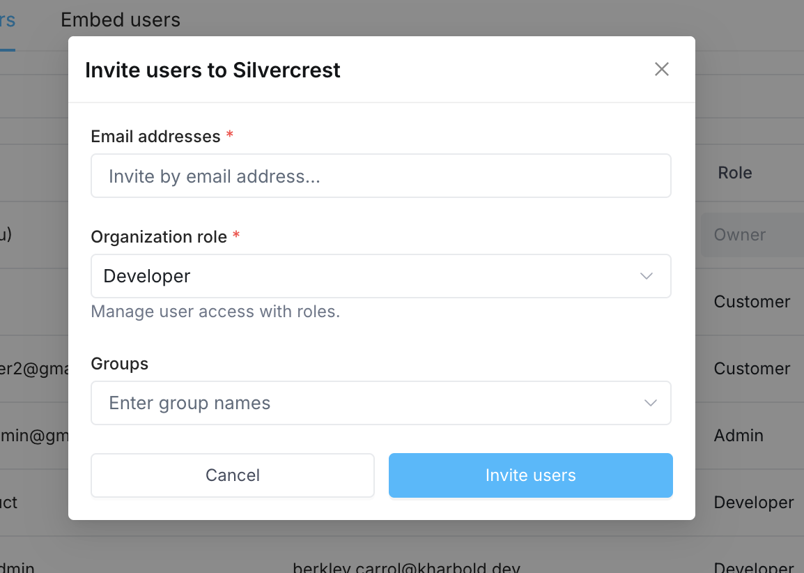 Manage organization members - Superblocks Docs
