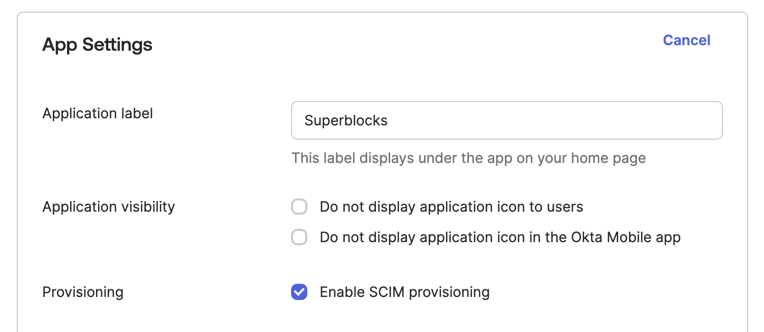 Okta SCIM setup - Superblocks Docs