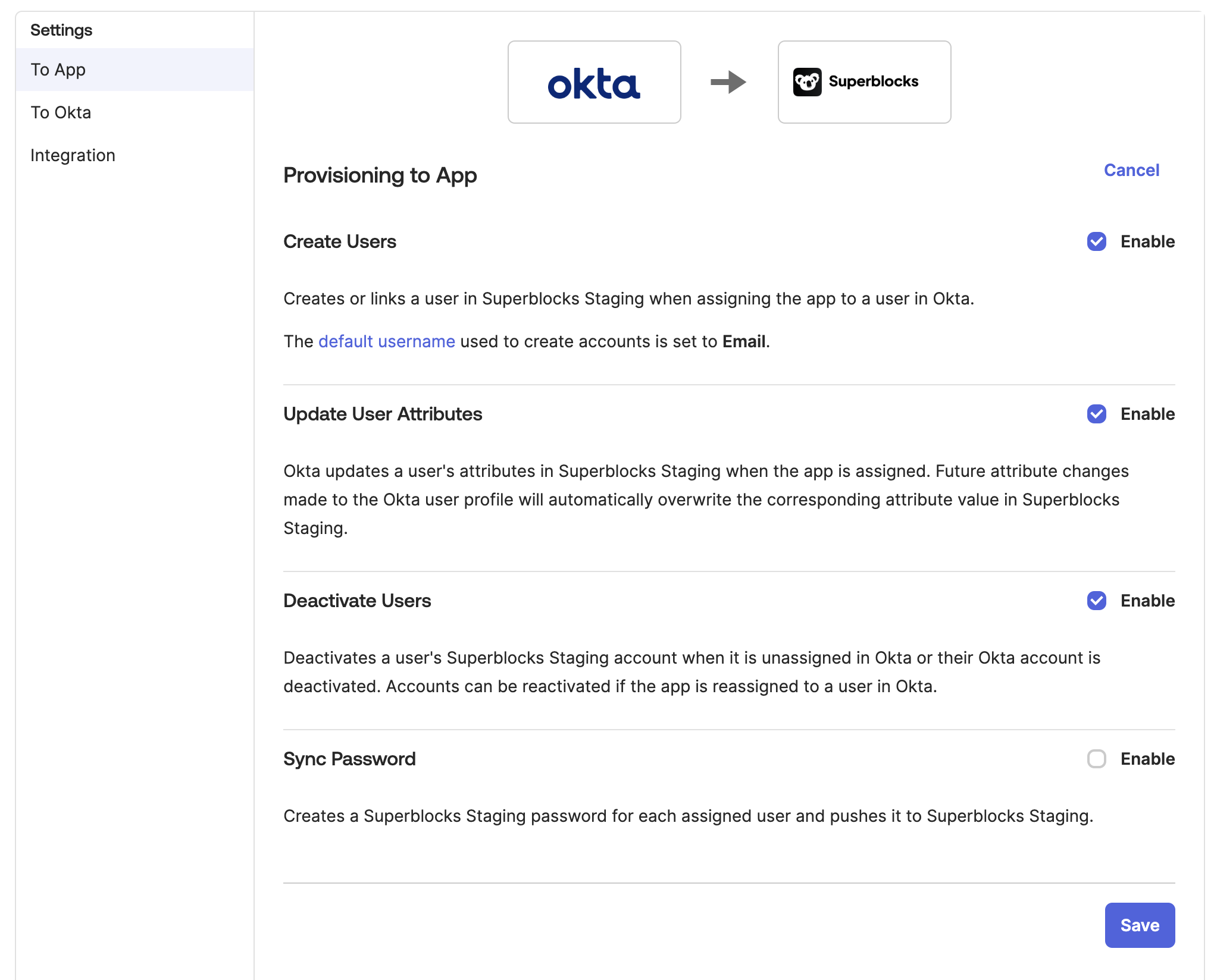 Okta SCIM setup - Superblocks Docs