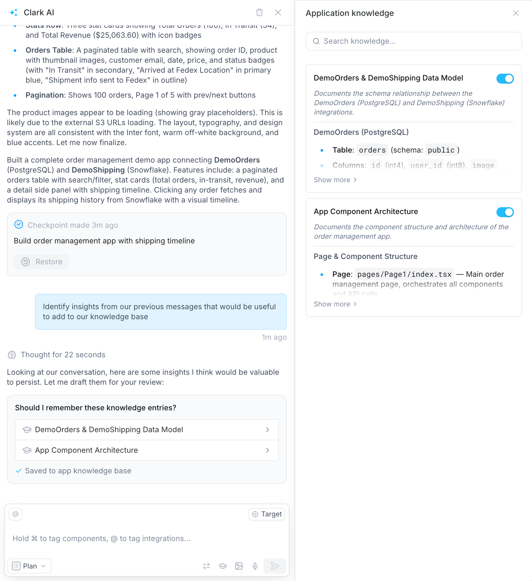 Knowledge panel showing saved entries