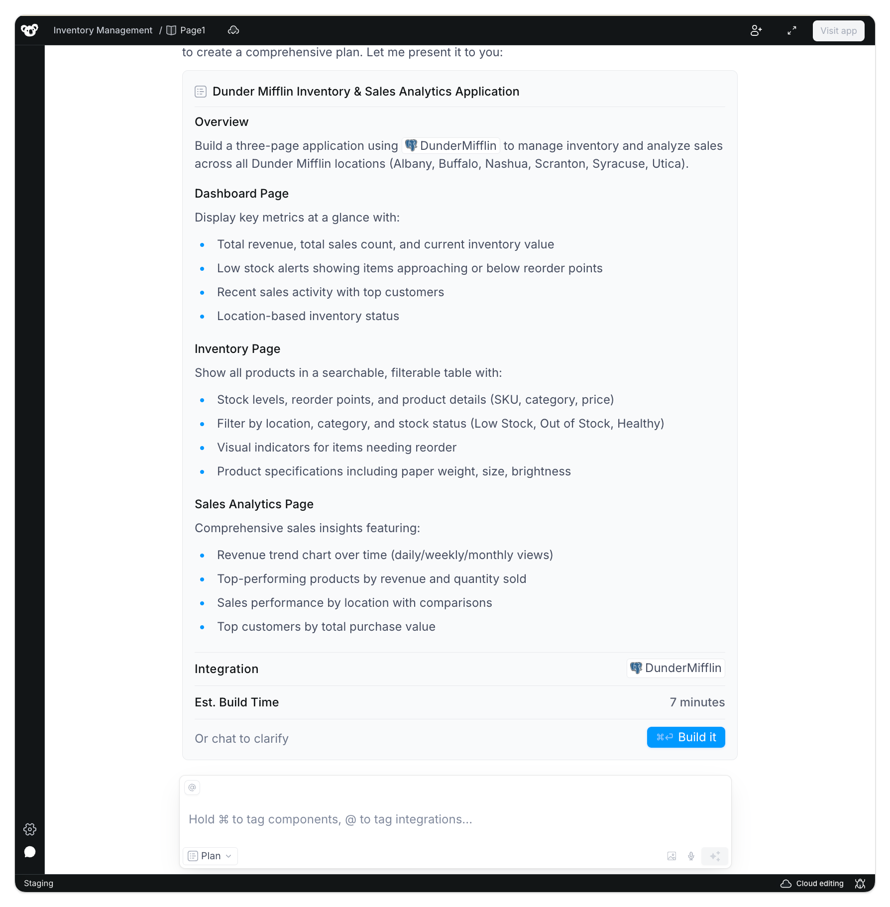 Clark generated detailed application plan