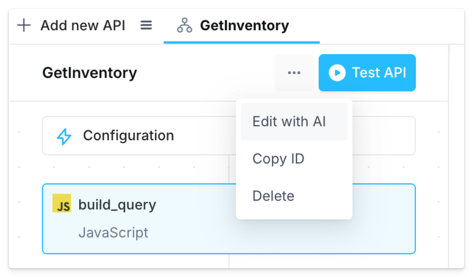 Add API to chat from API editor