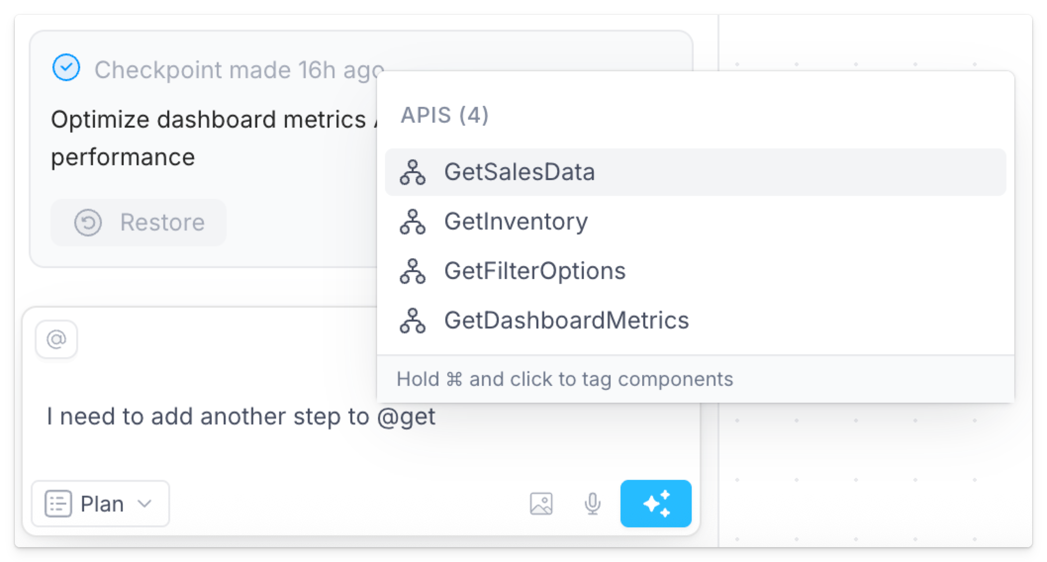 Tag API in chat with @