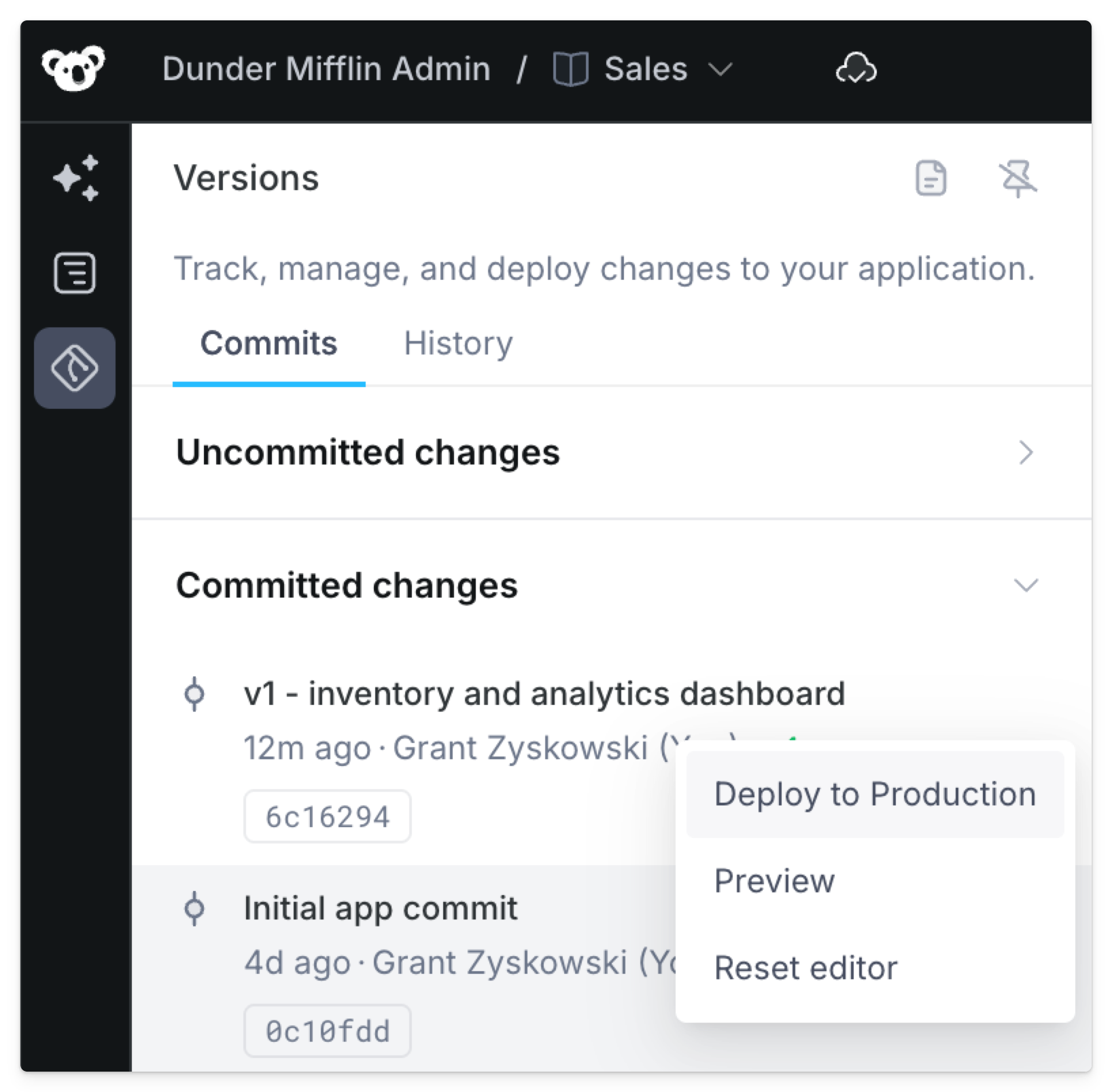 Deploy committed changes