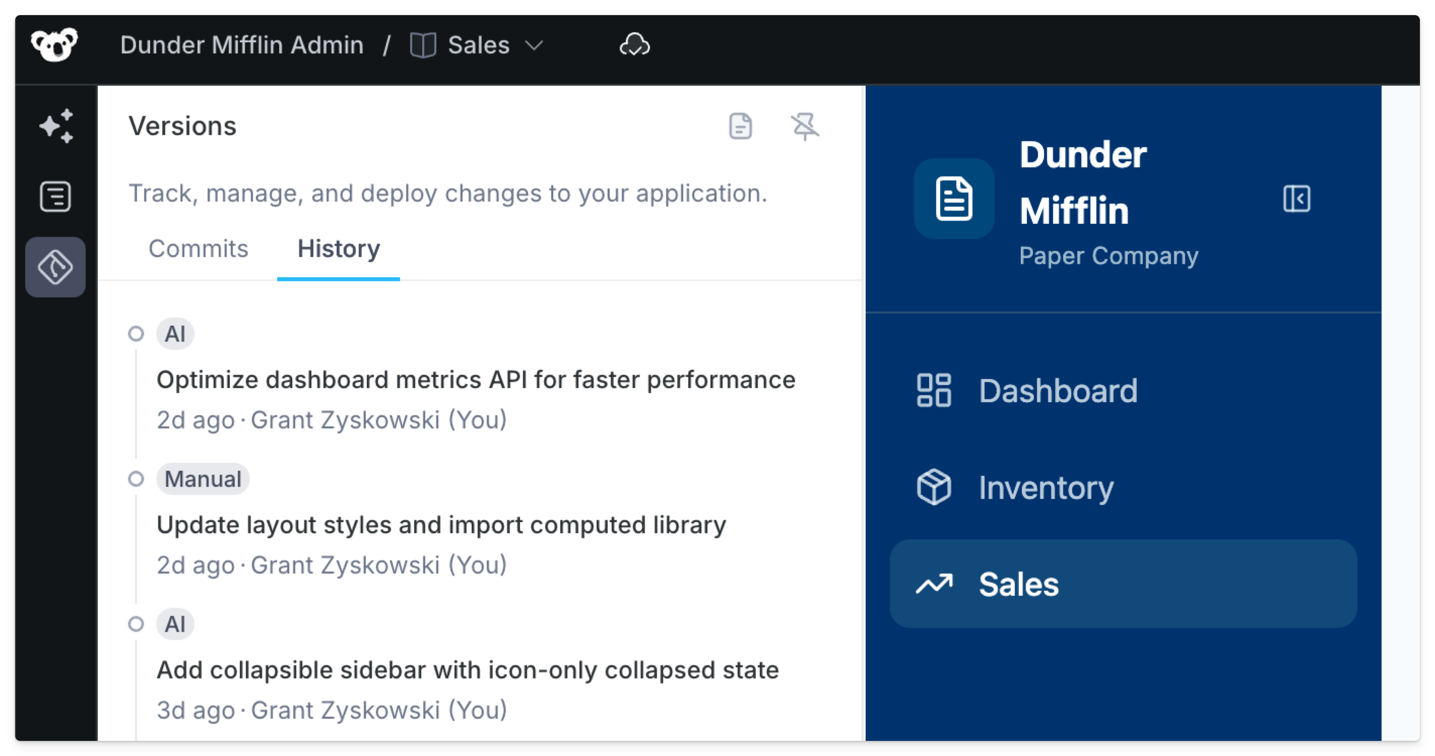 Track Clark changes under versions history