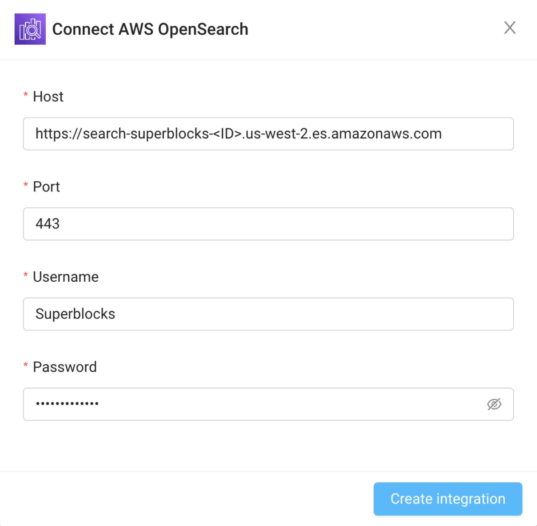 AWS OpenSearch setup form AWS OpenSearch setup form