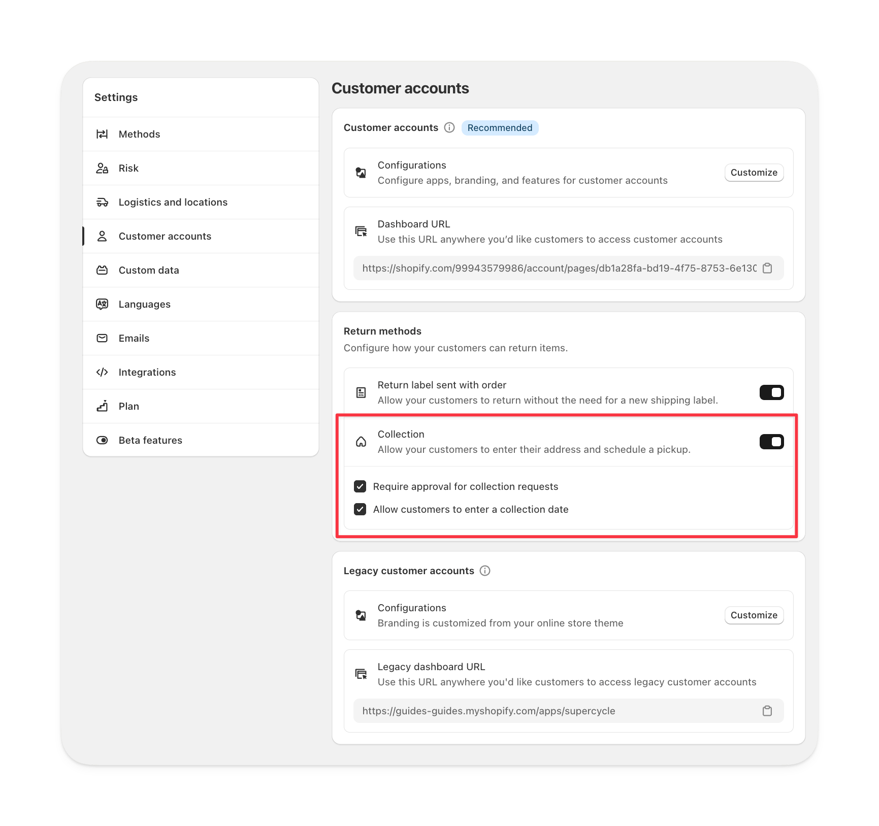 Home collection return method in Supercycle