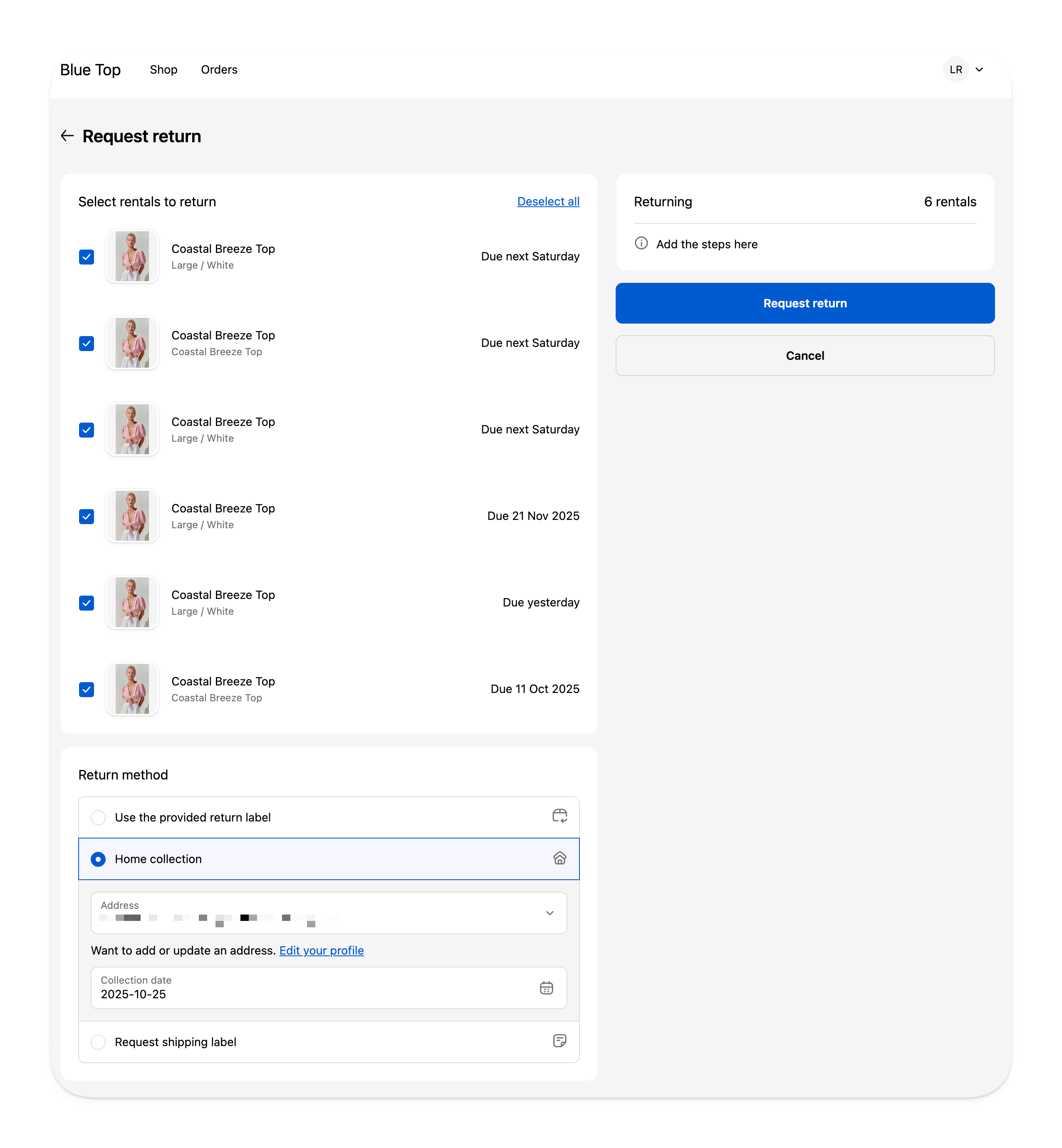 Customer choosing a return method in the Supercycle customer portal