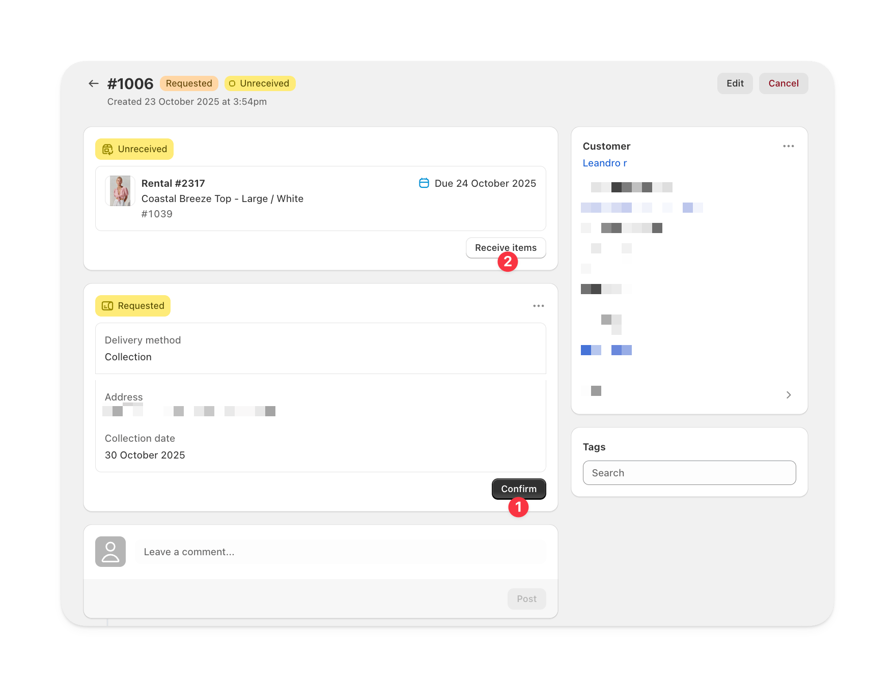 Return method details in Supercycle admin returns view