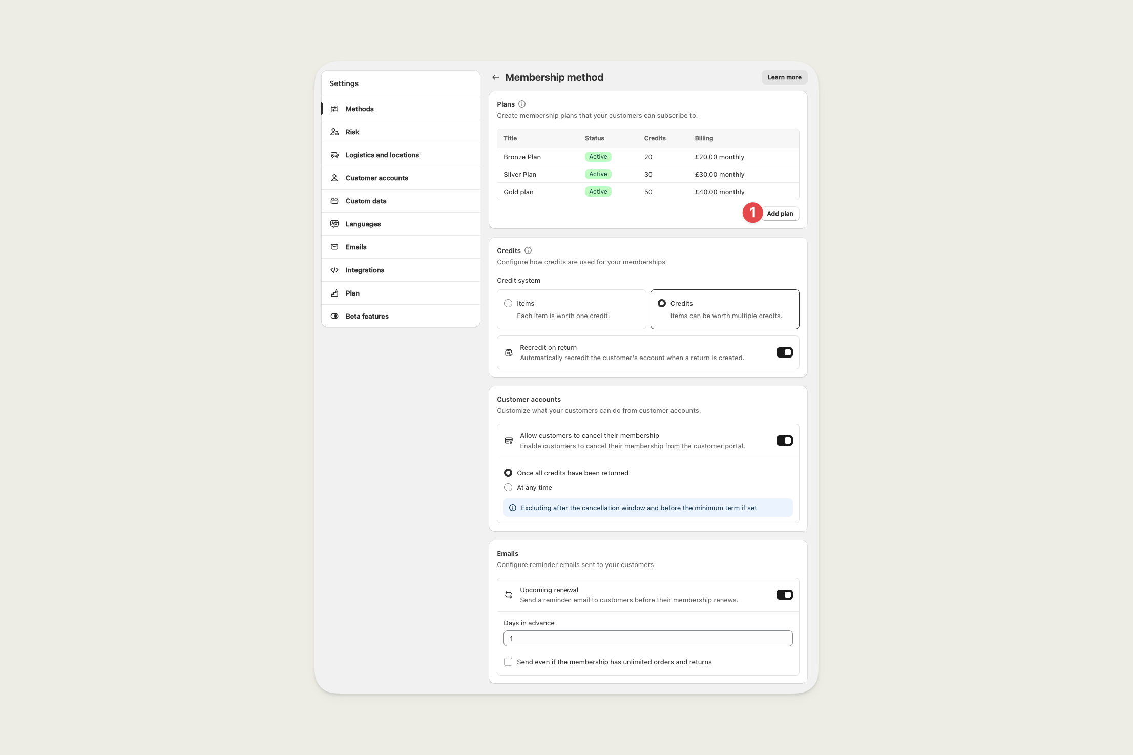 Add or edit membership plan button in Supercycle admin