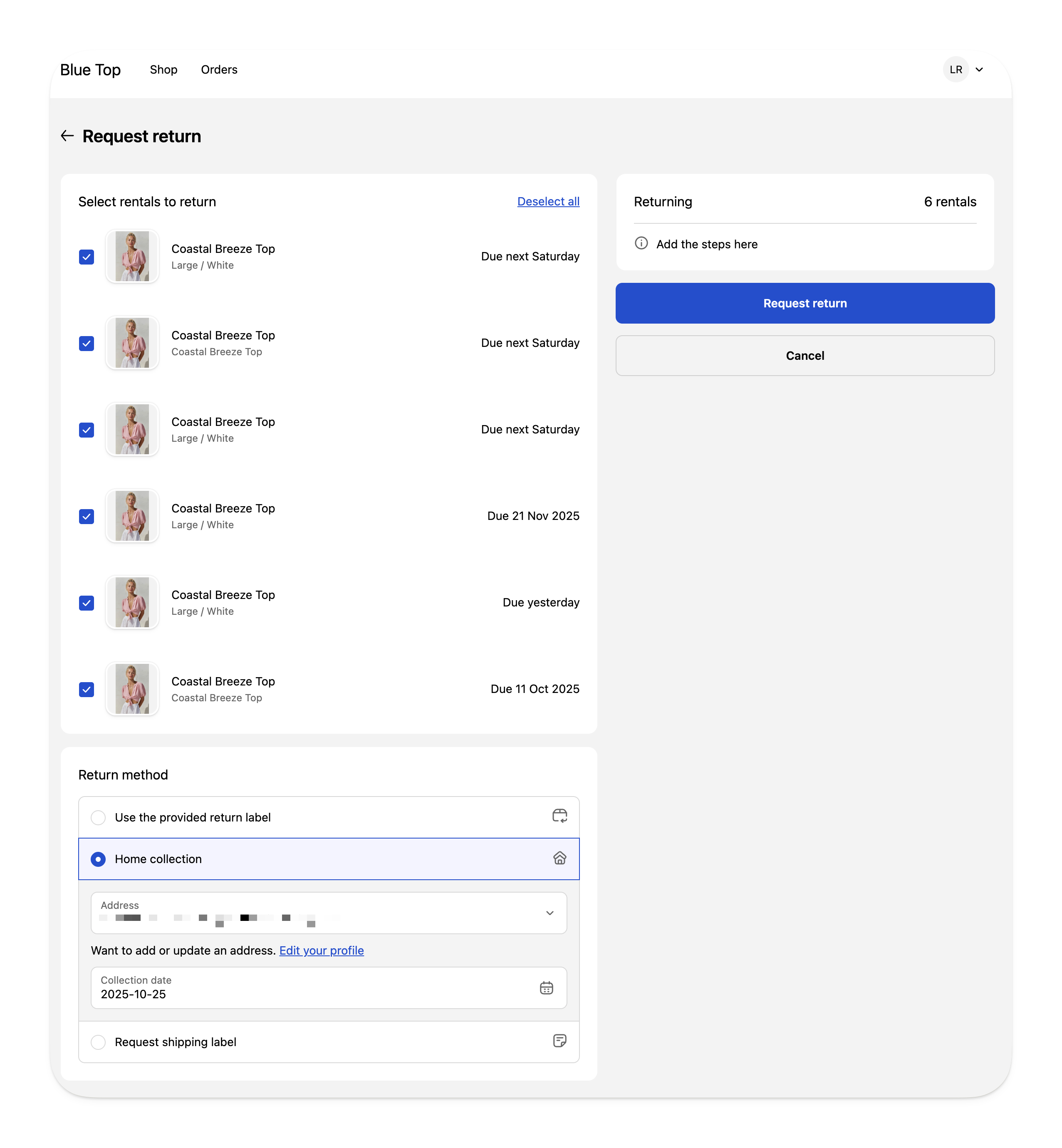Customer choosing a return method in the Supercycle customer portal