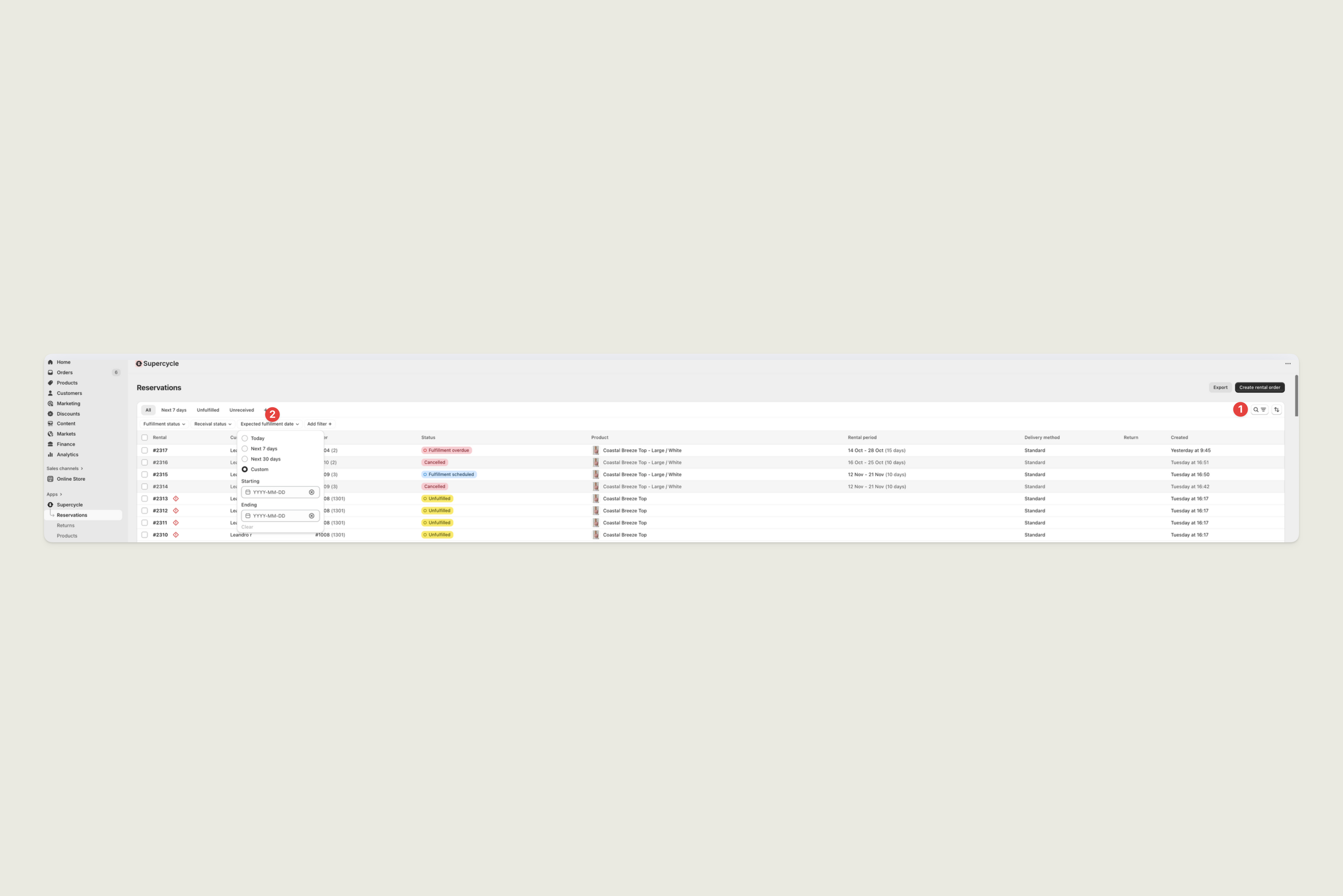 Filtering reservations by expected fulfilment date in Supercycle