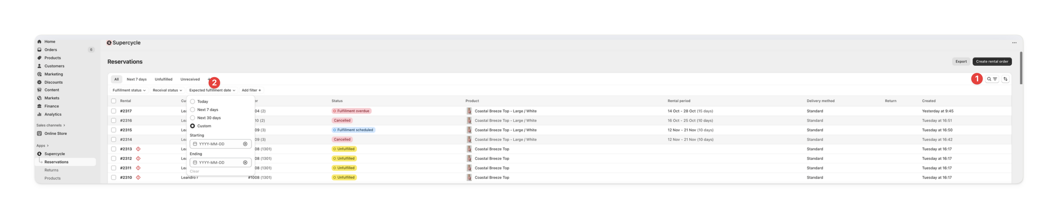 Filtering reservations by expected fulfilment date in Supercycle