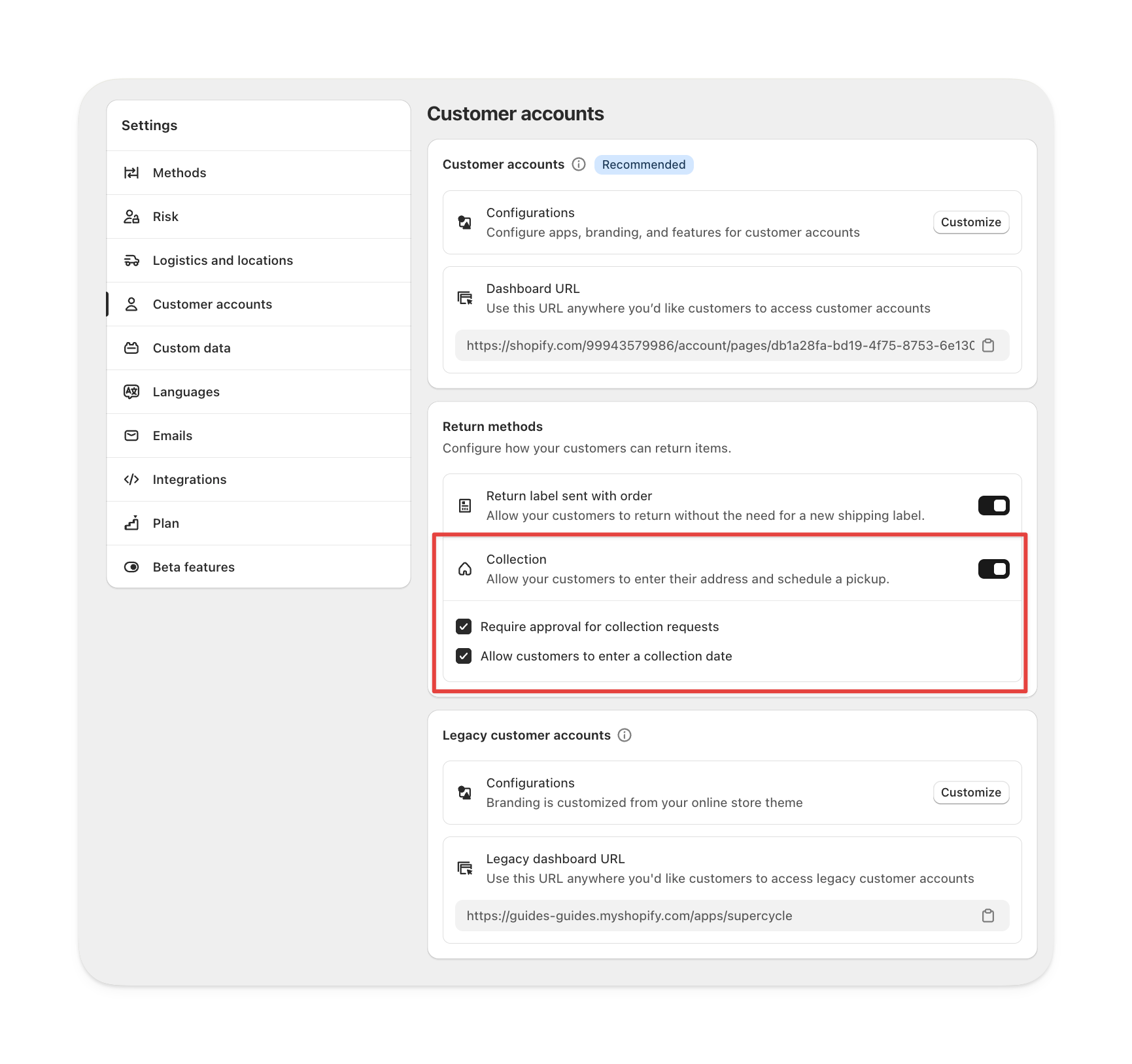 Home collection return method in Supercycle