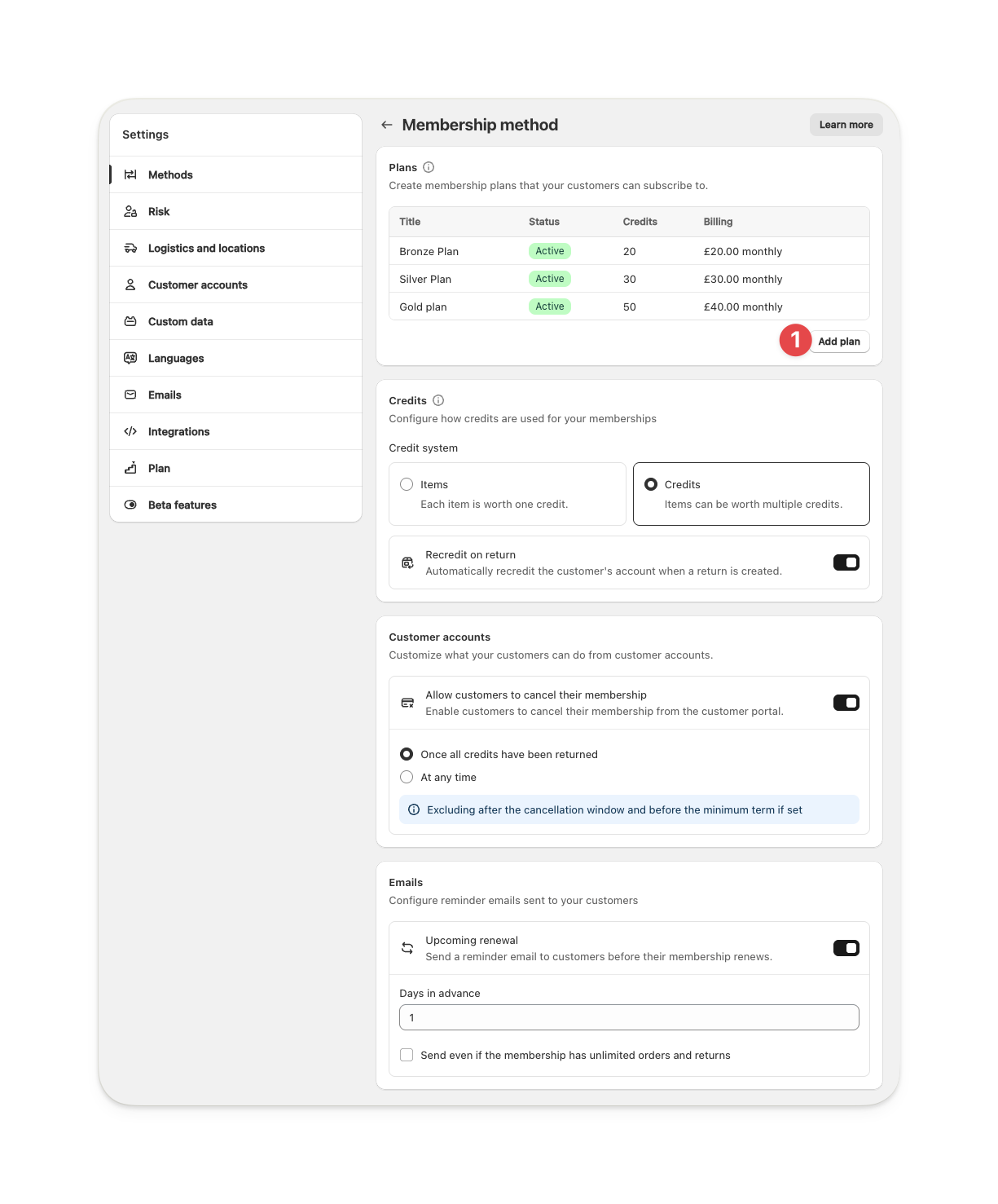 Add or edit membership plan button in Supercycle admin