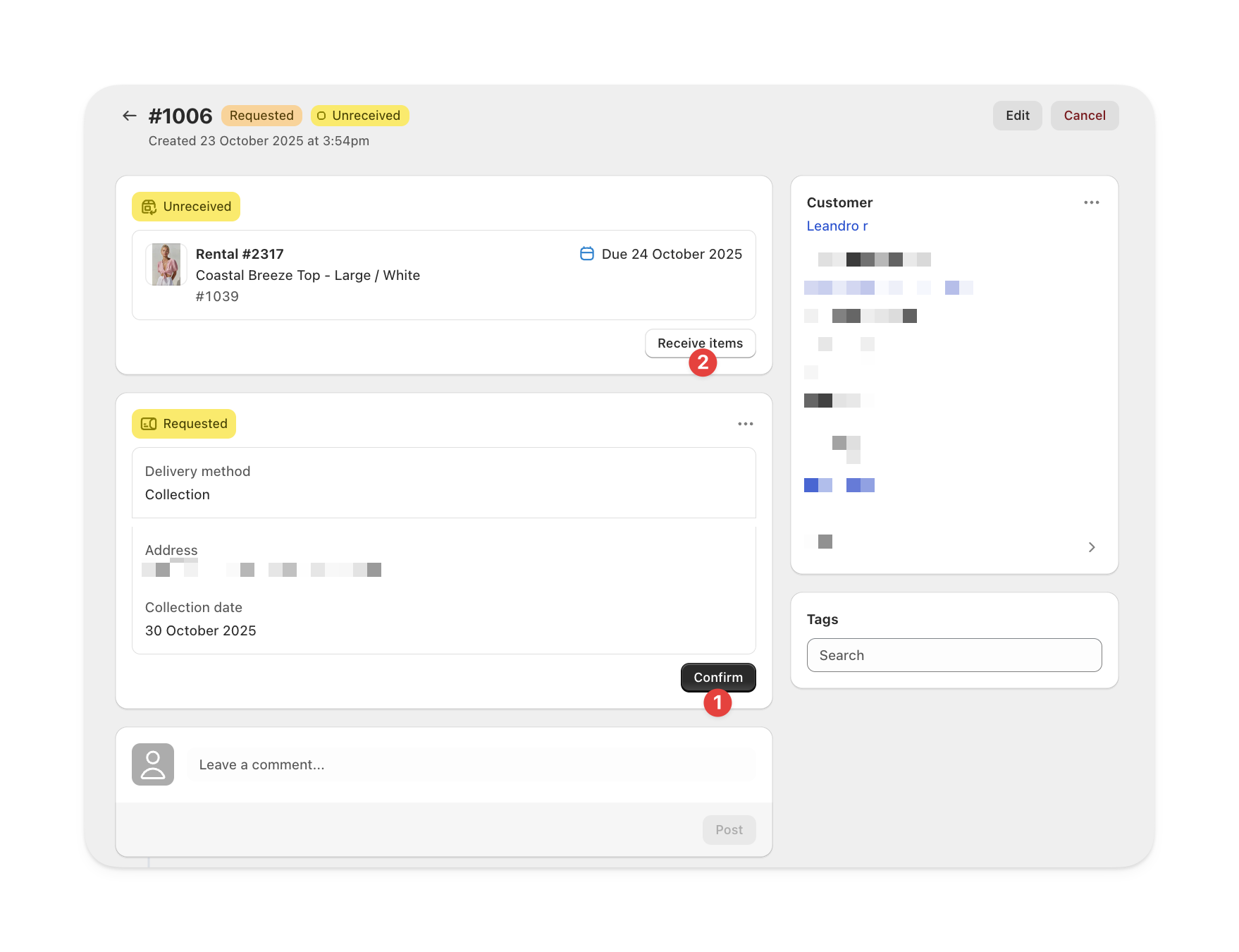Return method details in Supercycle admin returns view