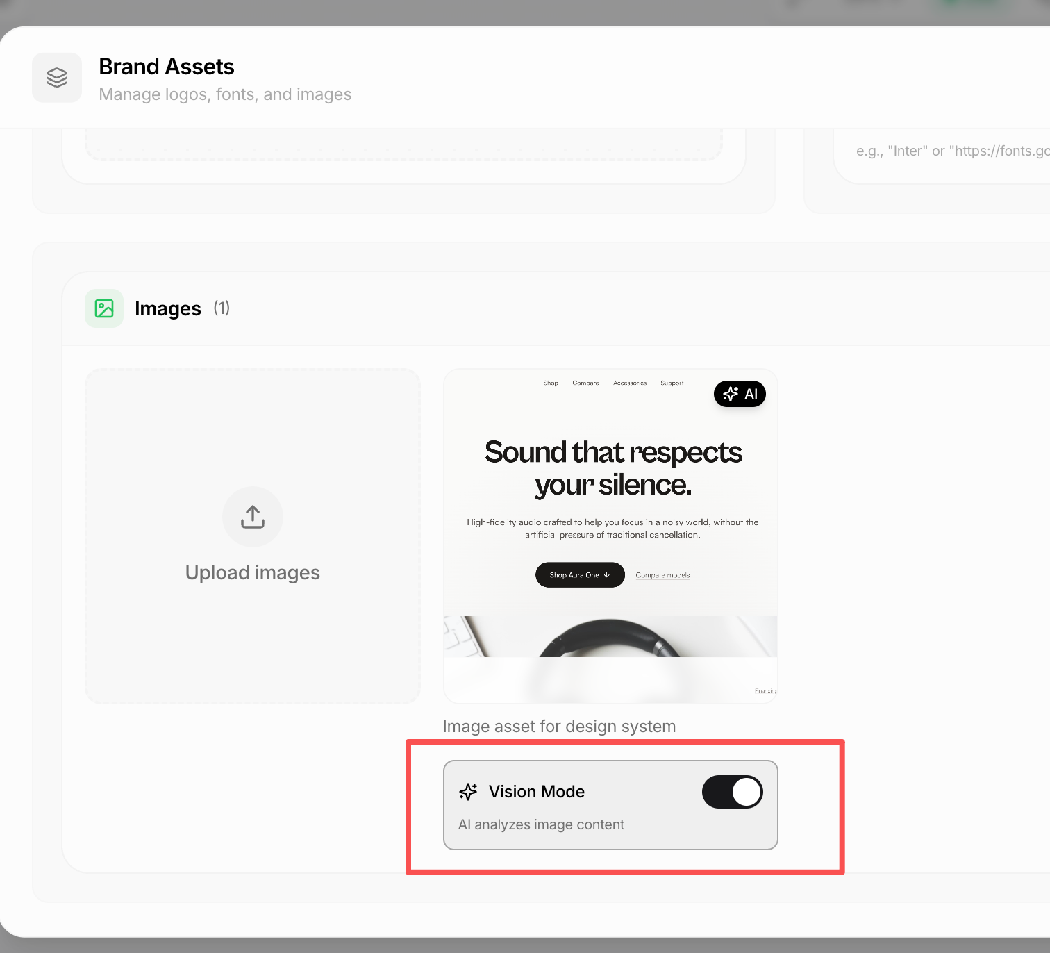 Vision mode for images in brand assets
