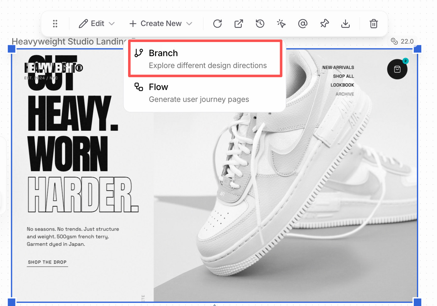 Access Branch from Create New menu