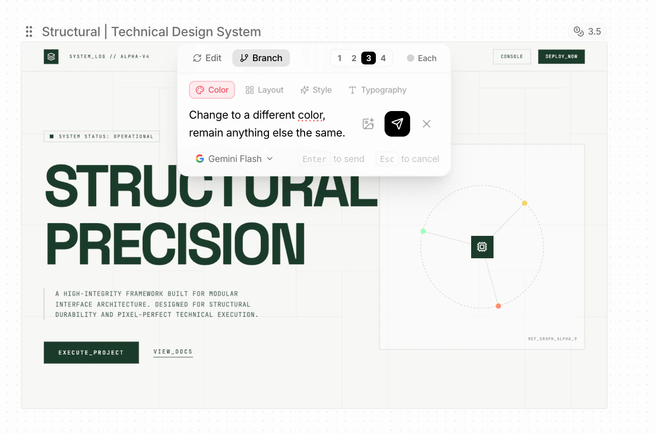 Guide exploration with Color, Layout, Style, Typography