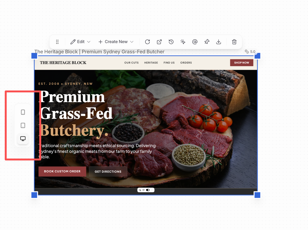 Change the view between Desktop, iPad, and Mobile