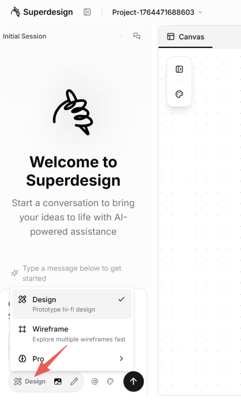 Mode selector in message bar
