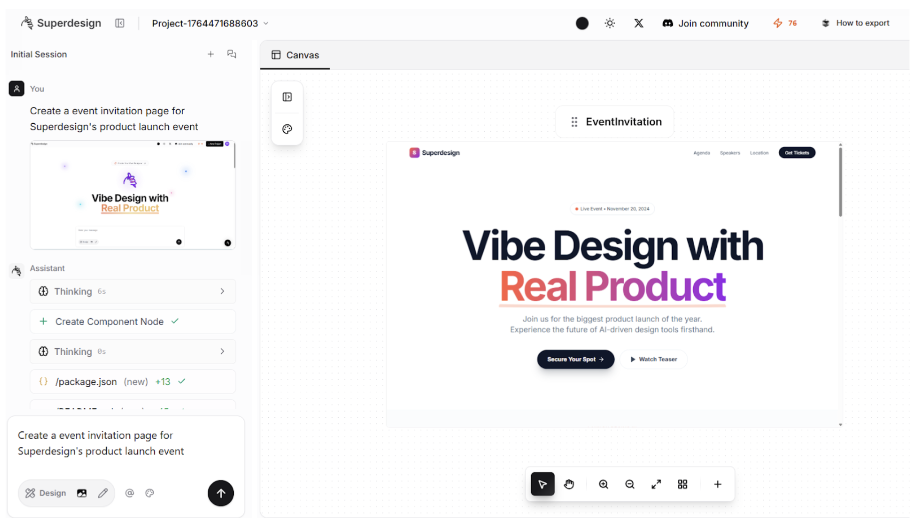 Mode selection options