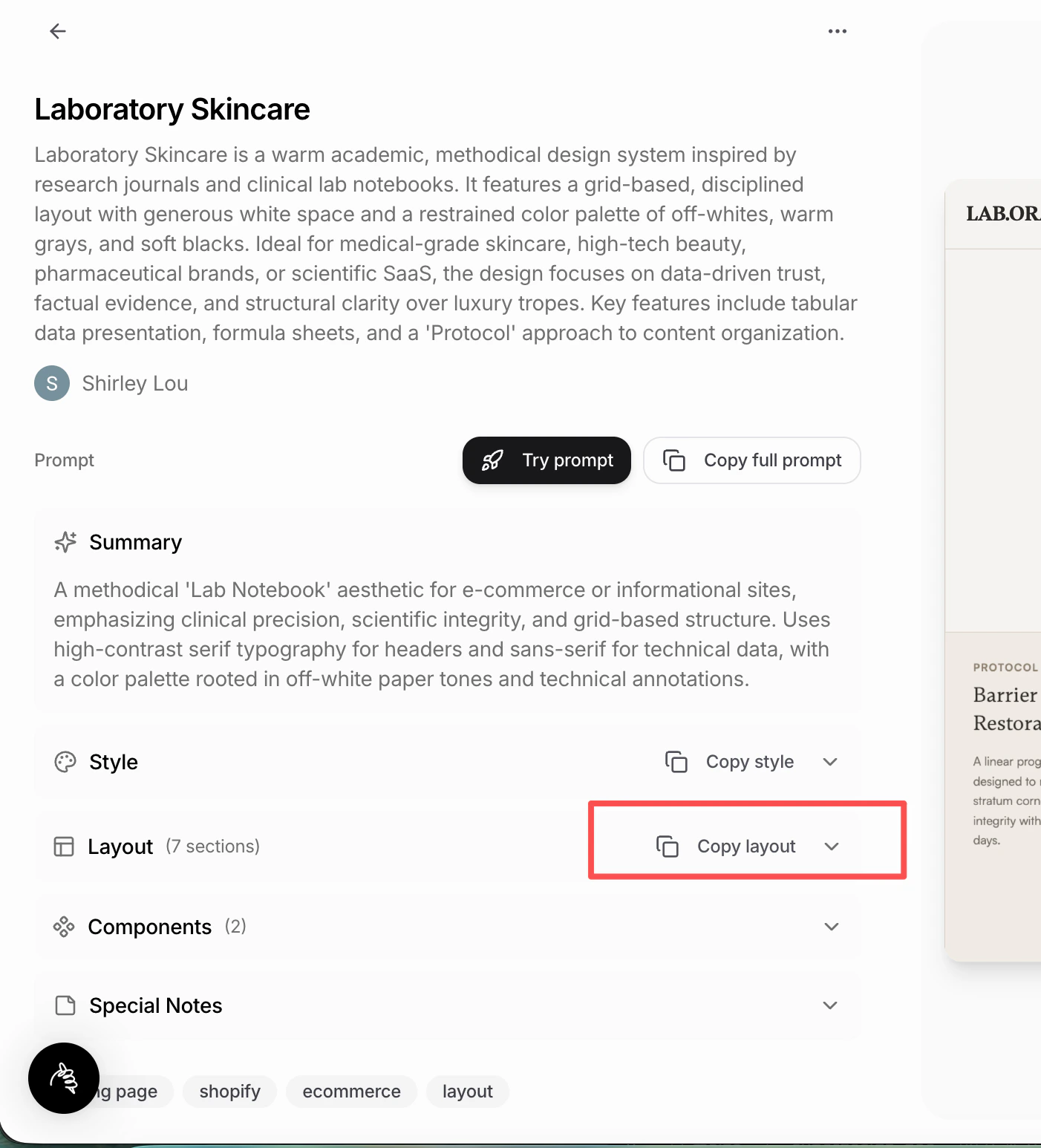Copy layouts from the Prompt Library