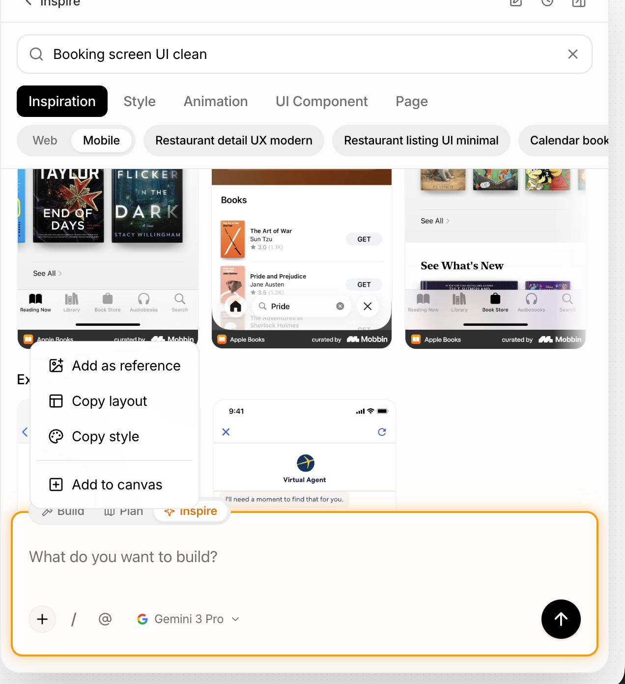 Inspire mode in Superdesign