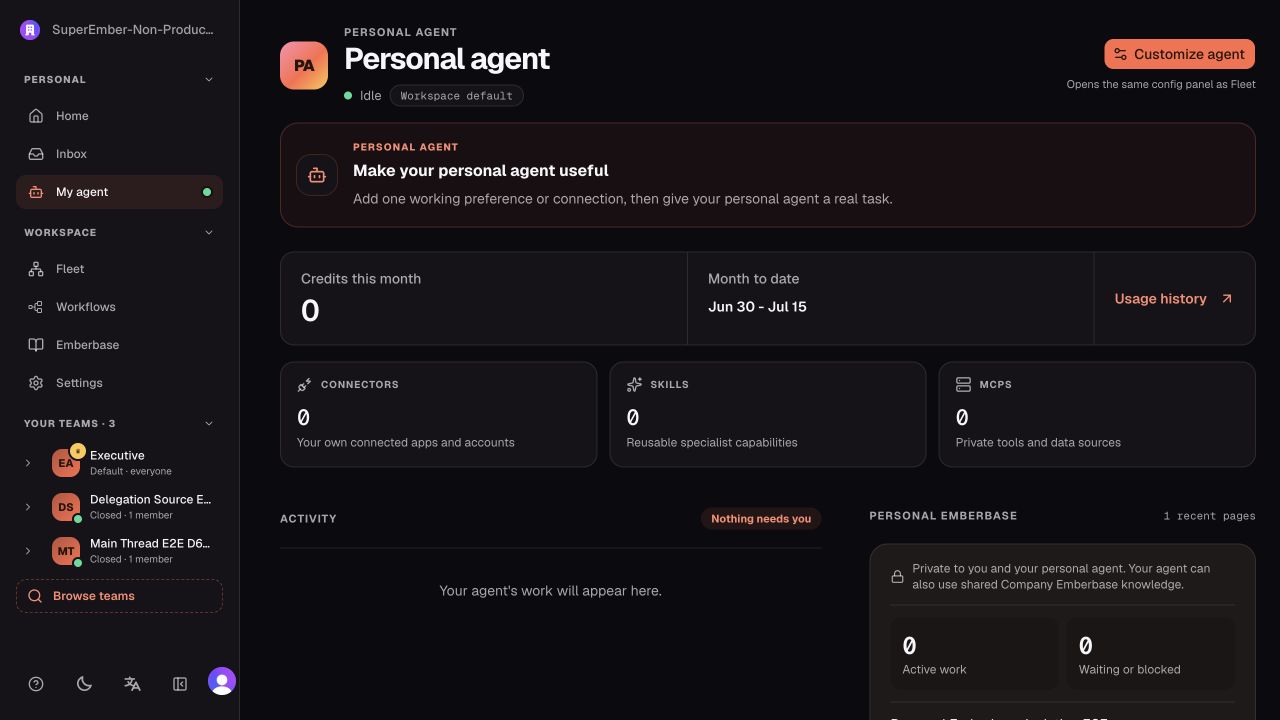 Personal Agent dashboard