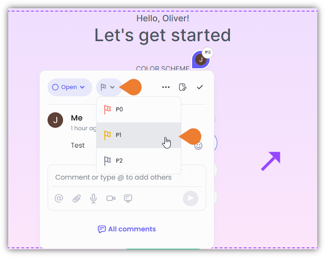The Comment Box will appear, click the Flag icon beside the status