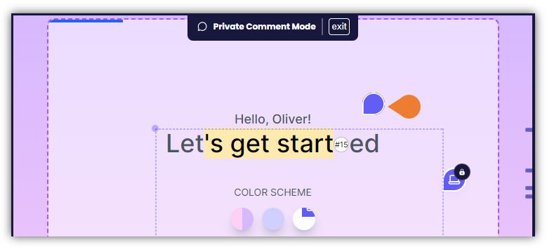 Click the area or an element where you want to comment privately