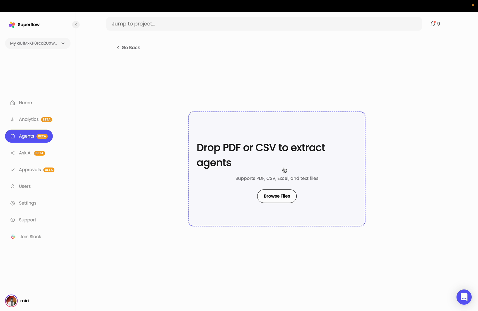 The upload screen will appear