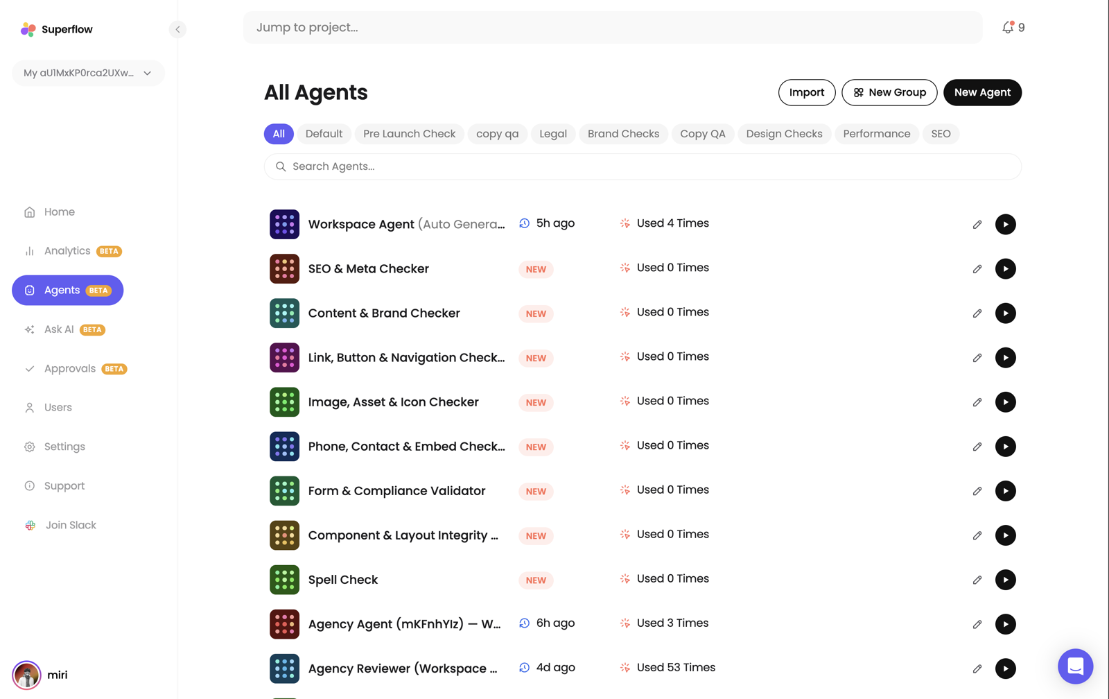 When validation finishes, your new agents appear in the All Agents list…